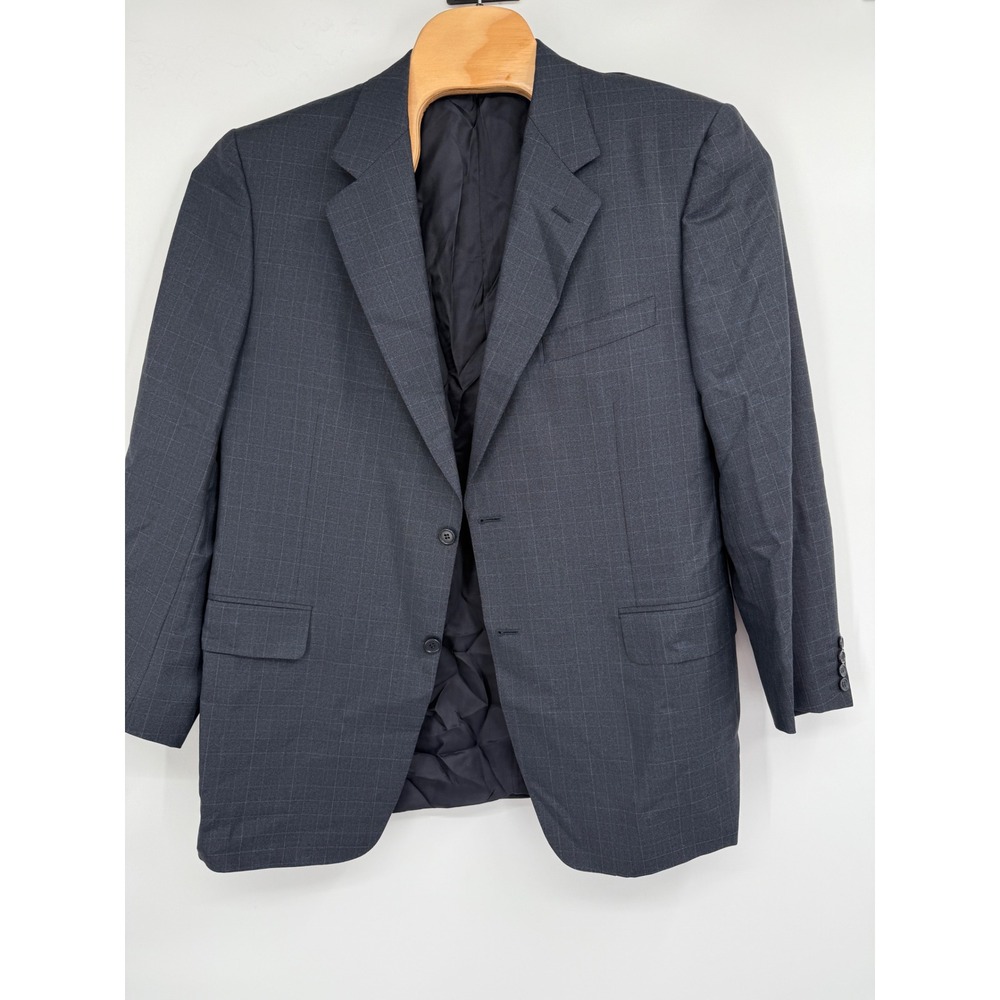 Canali Navy Blue Windowpane Checked Pure Wool Mens Sportcoat Size 54R